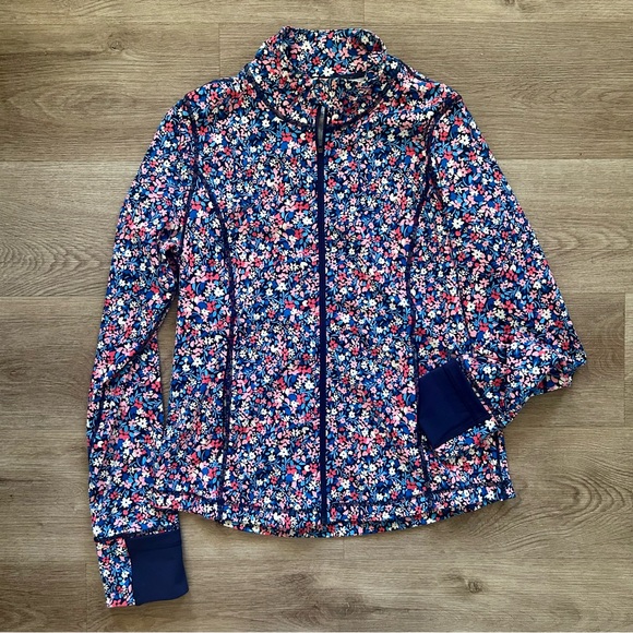 Draper James Jackets & Blazers - Draper James Navy & Pink Floral Warm Up Jacket Ditsy Floral